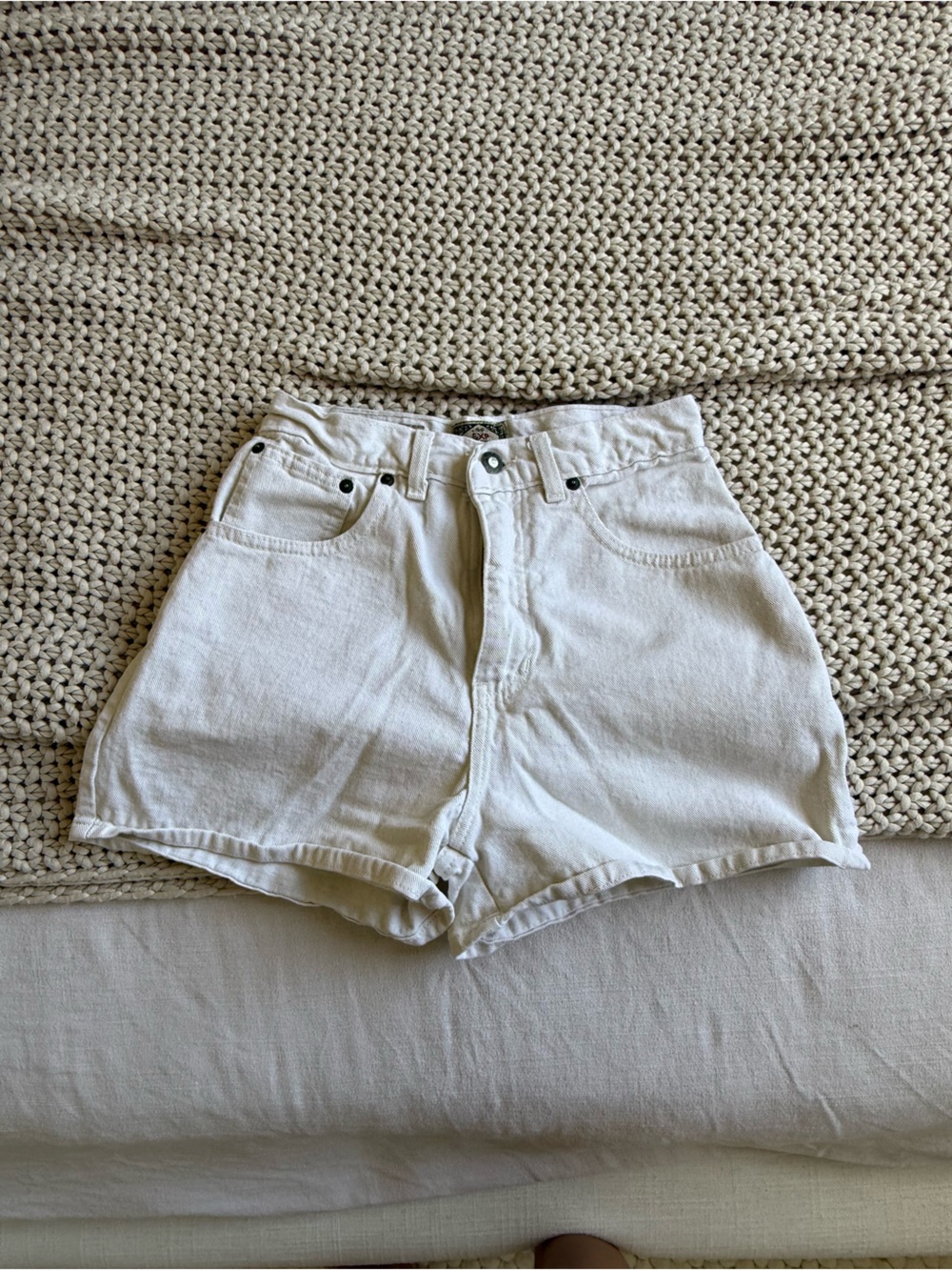 Cream High-Rise Denim Shorts